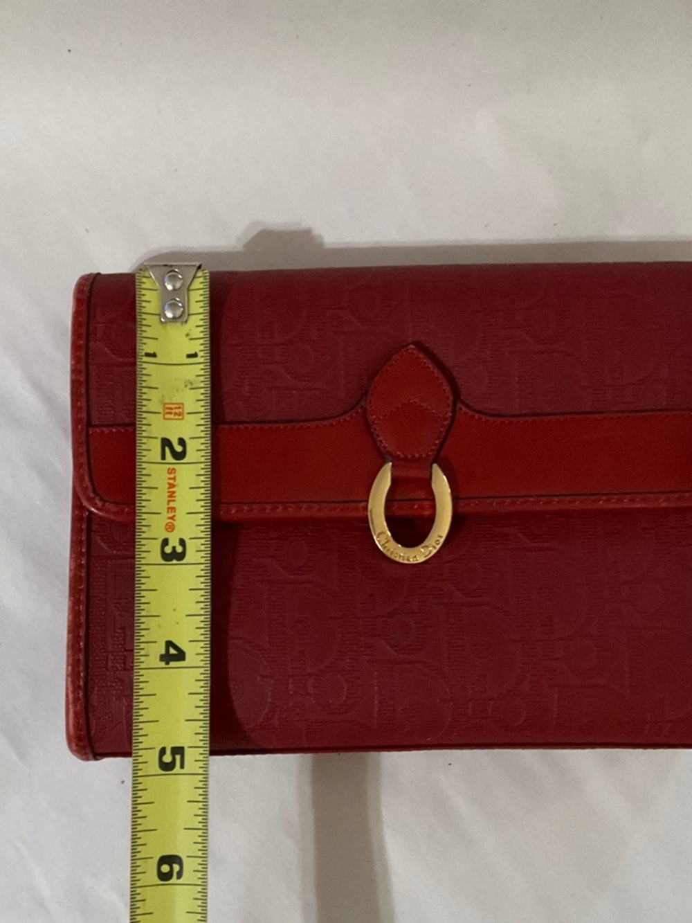 Dior Red Leather Clutch with Gold Ring Hardware - Picture 8 of 14